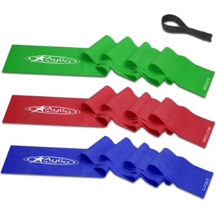 Aylio 3 Flat Stretch Bands Exercise Set Light Medium Heavy Resistance and Door Anchor