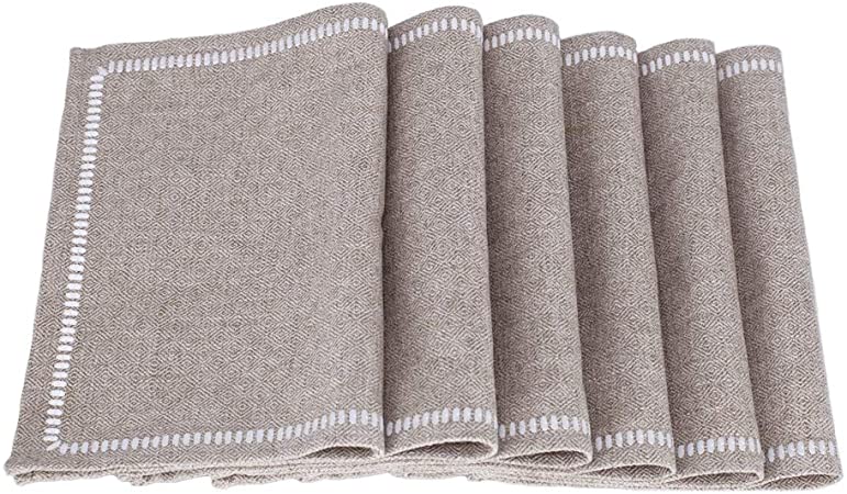millianess Placemats Cotton Linen Embroidery Table Mats Heat Resistant Kitchen Tablemats for Dining Table 13"x18" (6 Piece,Nature-Linen)