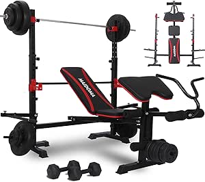 Weight Bench Set with Leg Extension/Curl and Preacher Curl, Bench Press Set and Squat Rack, Foldable Workout Benches for Home, 900LBS, 6 in 1 Design(US Stock