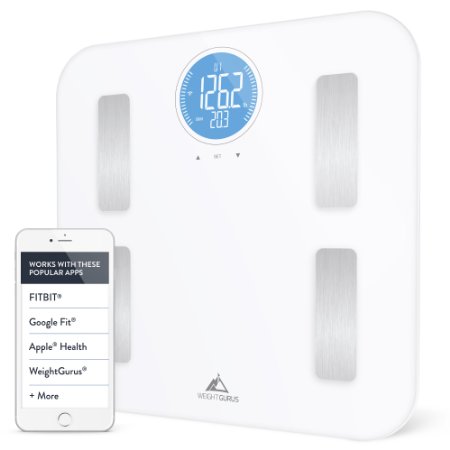 Weight Gurus Wifi Smart Connected Body Fat Scale with Large Backlit LCD (White   Stainless)