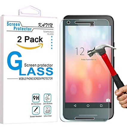 Nexus 5X Screen Protector - KATIN [2-Pack] LG (Google) Nexus 5X Tempered Glass Screen Protector (2015) 0.3mm , 9H Hardness , Bubble Free , Lifetime Replacement Warranty