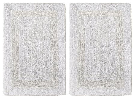 Cotton Craft 2 Piece Reversible Step Out Bath Mat Rug Set 17x24 White, 100% Pure Cotton, Super Soft, Plush & Absorbent, Hand Tufted Heavy Weight Construction, Full Reversible, Rug Pad Recommended