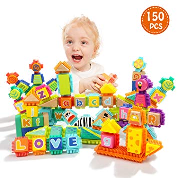 TOP BRIGHT Block Toy for Toddlers - Wooden Building Letter Blocks 3 Year Old Boy Shape Sorter Toy -150Pcs