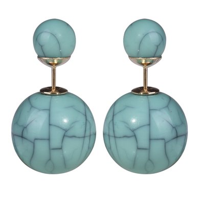 Lackingone Women's Double Side Stud Ball Earrings Marble Patterns Fashion Jewelry