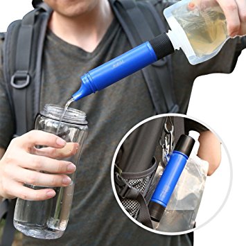 Water Purifier,HiHill Personal Water Filter Removes 99.99% Bacteria Mini Water Filtration System EPA TUV SUD Approval for Outdoor Traveling,Camping,Hiking Emergency Preparedness