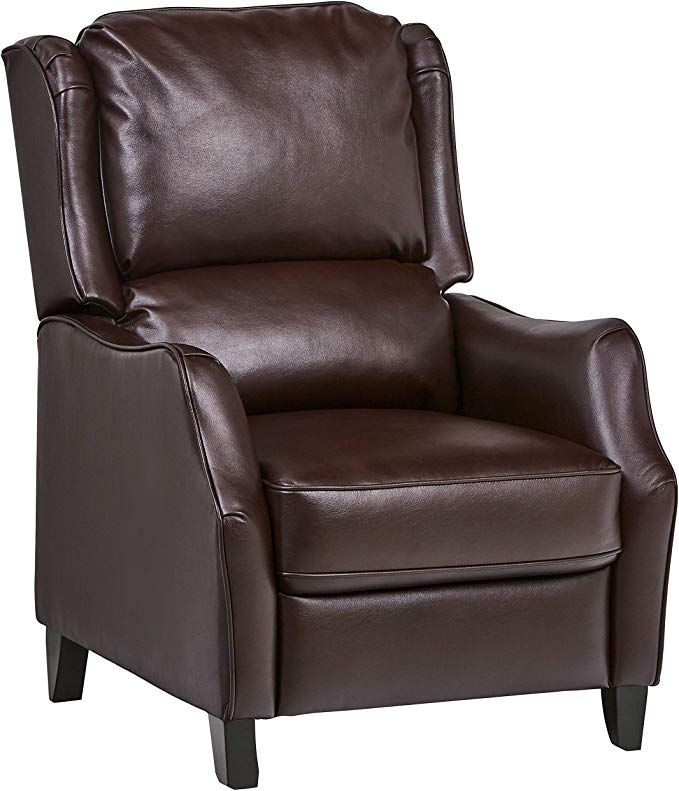 Ravenna Home Push Back Faux Wingback Leather Recliner, 29.9"W, Brown