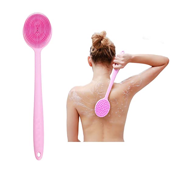 Xboun Silicone Bath Body Brush, Ultra-Soft BPA-Free Shower Back Scrubber with Ultra-soft Bristles and Long Handle for Woman (Pink)
