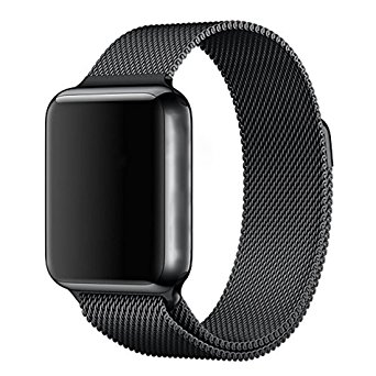 Apple Watch Band,iwatch Band 42 MM Fully Magnetic Closure Clasp Milanese Mesh Loop -Stainless Steel Replacement Apple Watch Strap for Apple Watch Series1, 2, Sport &Edition ( Black)