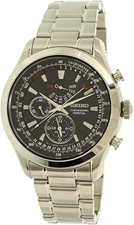 Seiko Men's SPC127P1 Neo Classic Alarm Perpetual Black Dial Stainless Steel Watch