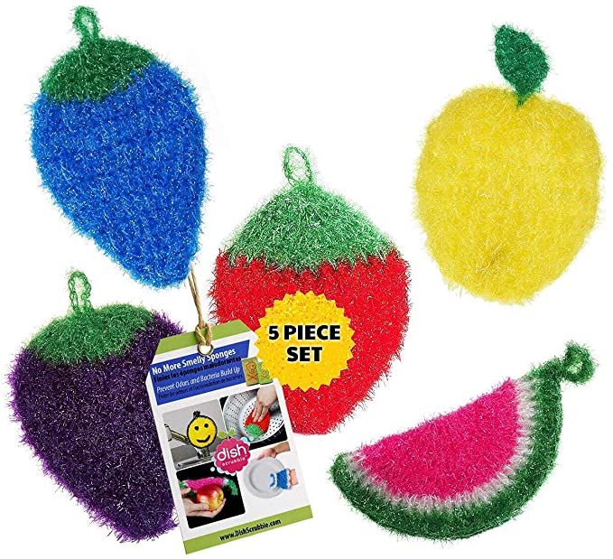 Long Lasting Sponges for Dishes – Fruit Shaped (5PK Mix) – Reusable Dish Scrubbers for Cleaning Dishes, Pots, Pans – Best Alternative Dish Washing Scrubber