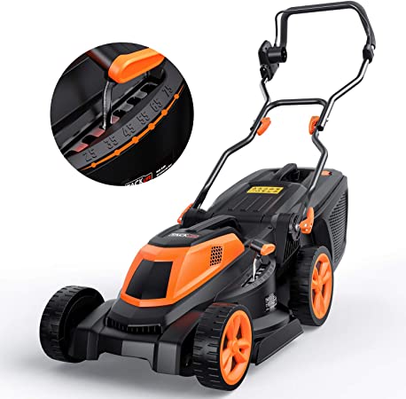 Electric Lawn Mower, TACKLIFE 1600W Lawnmower, 38cm Mowing Width, 6 Adjustable Mower Heights, Easy Folding for Space Saving, Low Noise, Tool-Free Assembly, 10m Power Cable, 40L Grass Box