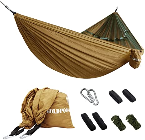 Goldpool Outdoor Hammock Ultralight 300 kg Load Capacity and Breathable, Quick-Drying Nylon Parachute (260 x 135 cm) for Backpacker, Camping, Garden and Travel