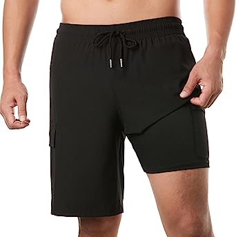 BRISIRA Mens Swim Trunks Swim Shorts with Compression Liner 9 inch Inseam Quick Dry Cargo Pocket Swimsuit Bathing Suits