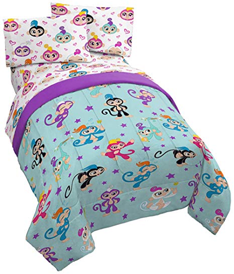 Jay Franco Fingerlings Monkey Around 4 Piece Twin Bed Set - Includes Reversible Comforter & Sheet Set - Super Soft Fade Resistant Polyester - (Official Fingerlings Product)