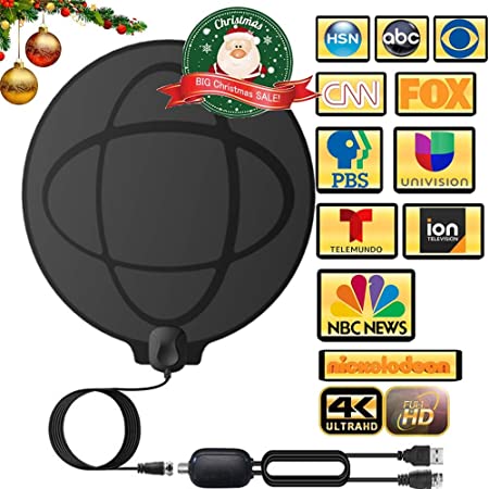 Digital Amplified Indoor TV Antenna – Powerful HDTV Best Amplifier Signal Booster 100-150 Miles Range Support 4K Full HD Smart Tvs and Older Tvs with 16ft Coaxial Cable