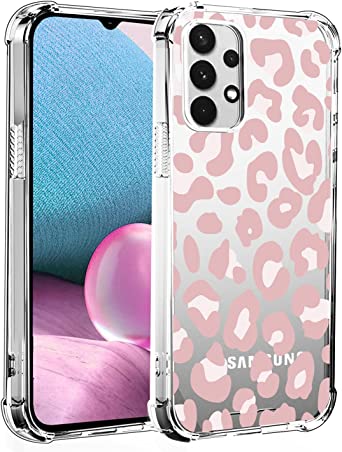 LSL for Samsung Galaxy A32 5G Case Clear with Cute Pink Leopard Cheetah Print for Women Girls Slim Four Corners Shockproof Case Full Body Protective Cover for Samsung Galaxy A32 5G