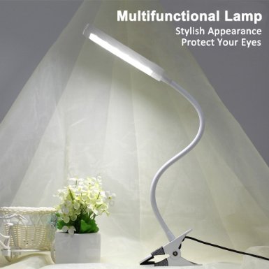 Powermall 6W 5V USB LED Desk Lamp Table Light Book Reading Light Eye Protection, 2 Modes of Adjustable Brightness and Colors (White& Warm White) , with Flexible Gooseneck and Clip Clamp, Suitable Lighting for Bedside, Desktop, Computers, etc