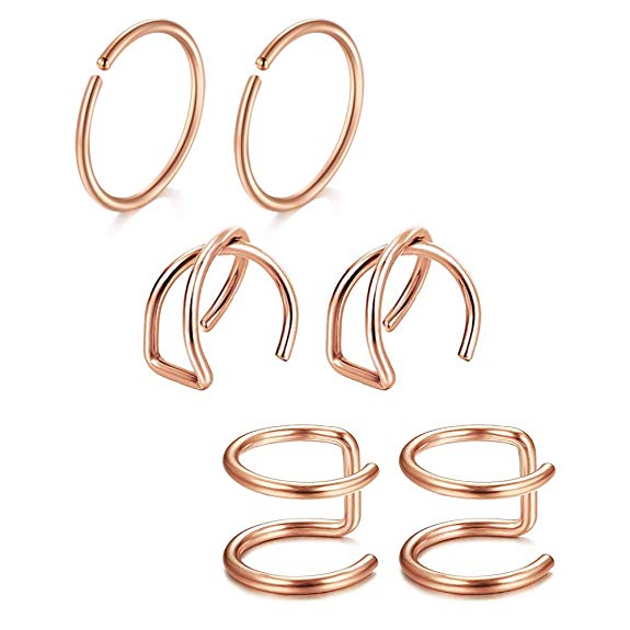 FECTAS 20G Fake Lip Rings Cartilage Earrings Ear Cuff Non-Pierced Clip On Faux Nose Ring