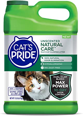 Cat's Pride Natural Care MaxPower Hypoallergenic Clumping Cat Litter, Unscented, 15lb Jug
