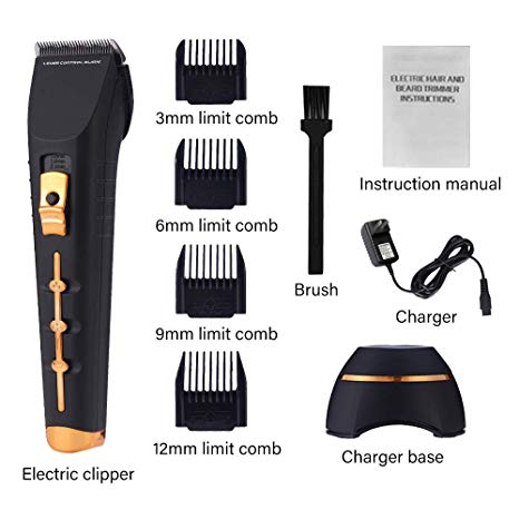 AngFan Rechargeable Hair Clippers Electric Hair Trimmers for Men Kids and Babies with 4 Guide Combs Rotary Motor Quiet Home Barber Fade Clipper Self Hair Cutting Haircut Grooming Kit (Black Gold)