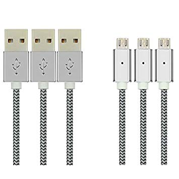 EkoBuy® 3-Pack Micro USB Cable 1.5M, Zinc Alloy with LED Light High Speed Nylon Braided USB 2.0 A Male to Micro B Data Sync & Charging 28/24 AWG Cable for Android , Samsung , HTC , LG, Sony, Motorola and More (Silver)