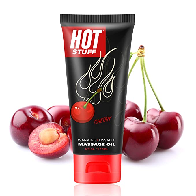 Hot Stuff Sensual Massage Cherry Oil for Men Women-6 oz. Water Based Relaxing Gel-Soothe. Natural Warming Lotion. Pain Muscle Relief Cream