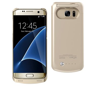 ALCLAP Samsung Galaxy S7 Charger Case-4200 mAh[Full Charge Once] Portable External Backup Battery Pack-Charger Cover with Kickstand-Rechargeable Power Bank Case (Gold)