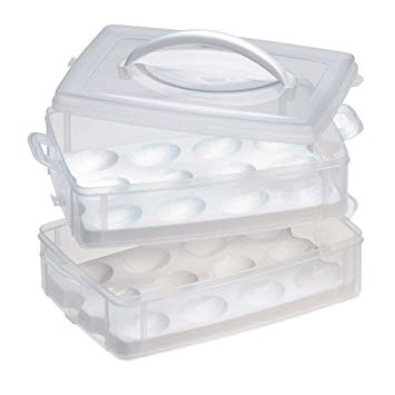 Snapware 1098734 Snap 'N Stack 2-Layer Food Storage Container with Egg Holder Trays, Medium Clear