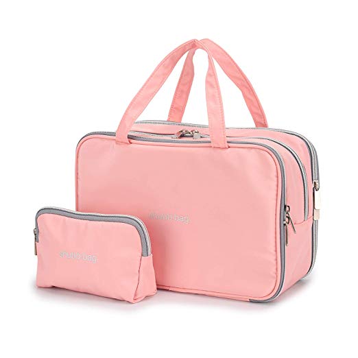 Travel Makeup Bag Toiletry Bags Large Cosmetic Cases for Women Girls Water-resistant (pink/makeup bag set)