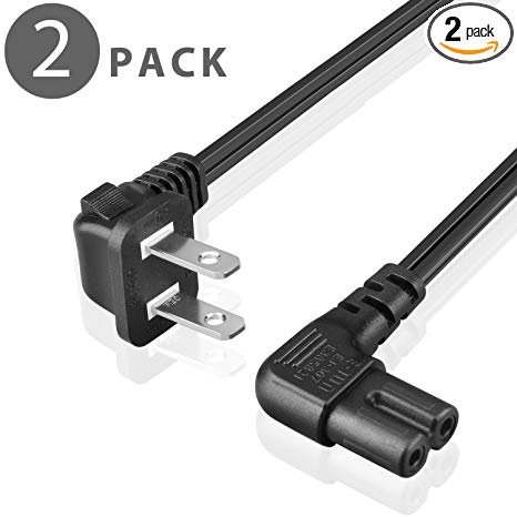 TNP Universal 2 Prong Angled Power Cord (3 Feet) 2 Pack - NEMA 1-15P to IEC320 C7 Figure 8 Shotgun Connector AC Power Supply Cable Wire Socket Plug Jack (Black) Compatible w/Apple TV, PS4 PS3 Slim