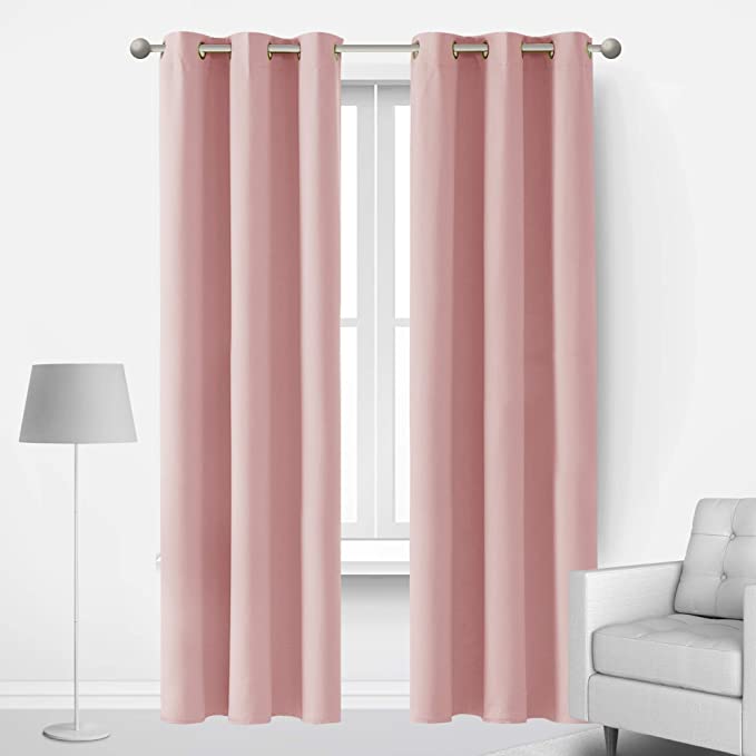 Deconovo Pink Blackout Curtains for Bedroom Thermal Insulated Noise Blocking Darkening 84 Inches Long Window Drapes for Girls Bedroom 2 Panels Each 42x84 Inch Coral Pink