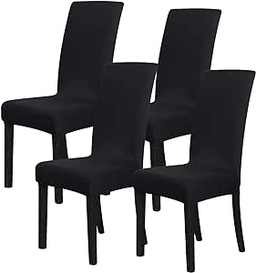 FORCHEER Chair Covers for Dining Room Set of 4 Pack Stretch Black Chair Slipcovers for Parson Chairs 4 Pieces Washable Removable