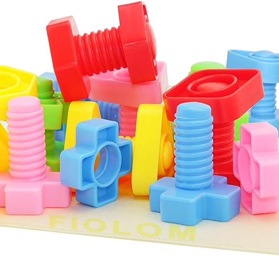 FIOLOM Nuts and Bolts Fine Motor Skills Montessori Toys Interlocking Building Blocks Learning STEM Educational Toy Match Game Puzzles Creative Sensory Toys for Toddlers Boys Girls Kids Gifts Aged 3