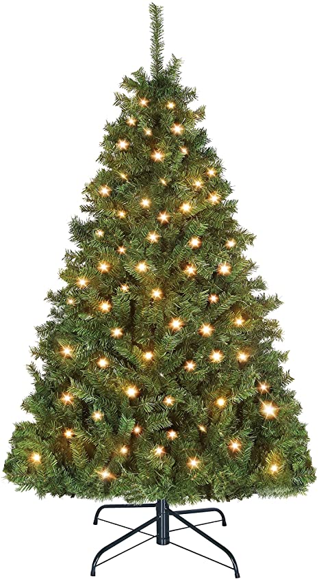 1.85m Artificial Pre-lit Christmas Tree with 290 Lights, 900 Branch Tips, Metal Hinges & Foldable Base, for Holiday, Home, Office, Party Decoration