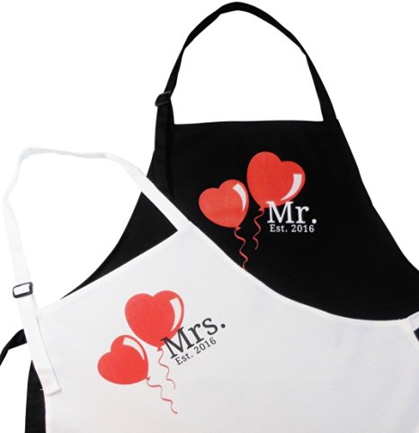 Wedding Gift 2016 - Mr. and Mrs. Aprons With Pocket, His and Hers Couples Present for Bridal Shower, Newlywed, Engagement (2016 apron with pocket)