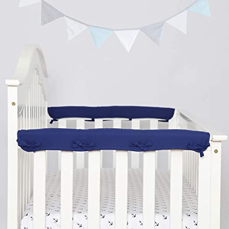 TILLYOU 2-Pack Padded Baby Crib Rail Cover Protector Safe Teething Guard Wrap for Narrow Side Crib Rails(Measuring Up to 8" Around), 100% Silky Soft Microfiber Polyester, Reversible, Navy/Pale Gray