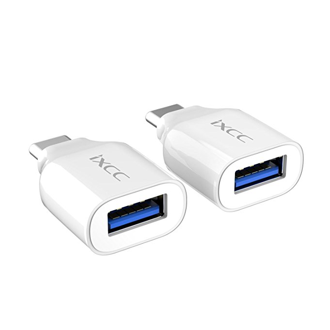 USB C to USB 3.0 Adapter, iXCC 2Pack USB Type C Male to USB 3.0 Female Converter, On The Go(OTG) for Galaxy S8 S8 , LG G5 G6, HTC 10, Nexus 5X, Nexus 6P, OnePlus 2 and More(White2)