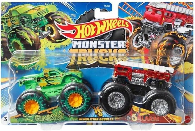 Hot Wheels Monster Trucks Gunkster vs 5 Alarm Demolition Doubles