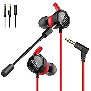 GGMM Gaming Earbuds with Microphone, Wired Ear Buds with Mic and Volume Control, Earphones with Detachable Microphone, Stereo Bass in-Ear Headphone for Mobile Gaming