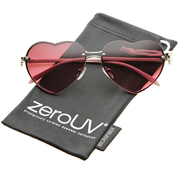 zeroUV - Women's Rimless Frame Flower Accent Heart Shape Oversize Sunglasses 62mm