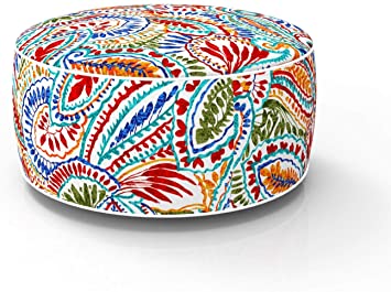 FBTS Prime Outdoor Inflatable Ottoman Red and Orange Paisley Round 21x9 Inch Patio Foot Stools and Ottomans Portable Travel Footstool Used for Outdoor Camping Home Yoga Foot Rest