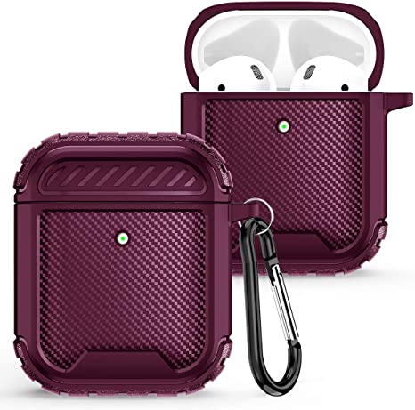 Hocase AirPod Case, Rugged Shockproof TPU 2-Piece Cover Skin Protective Case with Keychain (Front LED Visible) for AirPods 1st Generation 2017/AirPods 2nd Gerneration 2019 - Burgundy