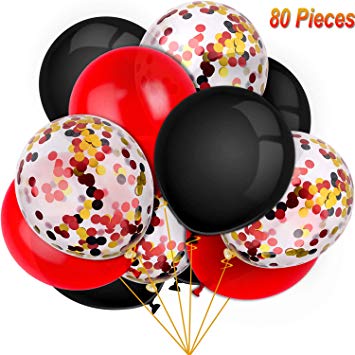 80 Pieces Lumberjack Party Balloons Set Confetti Balloons Latex Balloons for Birthday Baby Shower Wedding Graduation 4th of July Decorations, 12 Inch (Red, Black)