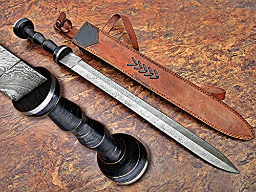 Poshland SW-35 Handmade Damascus Steel 25 Inches Sword - Beautiful Black Doller Sheet Handle with Damascus Steel Guard