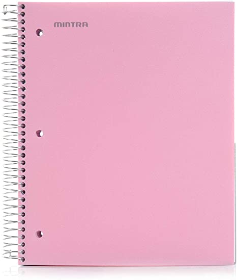 Mintra Office Durable Spiral Notebooks, 5 Subject, (Spring Pink, Wide Ruled 1pk) - 200 Sheets, 5 Poly Pockets, Moisture Resistant Cover, School, Office, Business, Professional