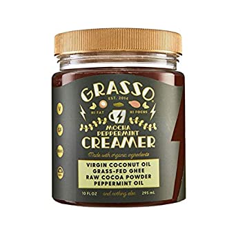 Grasso Peppermint Mocha Creamer (previously Coffee Booster) | The Original High-Fat Coffee Creamer | Keto Friendly | Coconut Oil, Ghee, Cacao Powder, Peppermint Oil