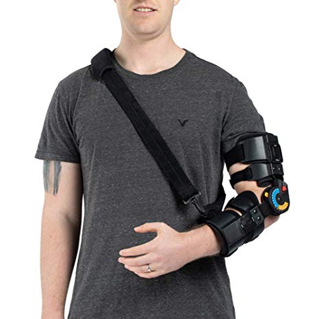 Hinged ROM Elbow Brace with Strap, Post OP Elbow Brace Stabilizer Splint Arm Orthosis Injury Recovery Support - Left