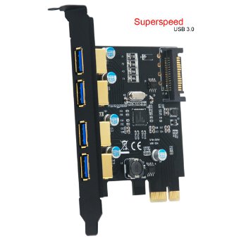 Superspeed PCI-E to USB 3.0 4 Port PCI Express Expansion Card (PCIe Card),Mailiya™ USB 3.0 Card with 15-Pin Power Connector for Desktops,Super Speed Up to 5Gbps