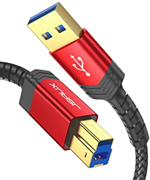 JSAUX USB 3.0 Printer Cable 2M, USB 3.0 printer leads Nylon Braided Gold Plated Printer Scanner Cord Compatible with Fujitsu ScanSnap iX500 scanner, Dell S2340T monitor, and other USB B devices - Red