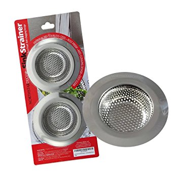 NORTHSTAR DECOR (2-Pack) Heavy Duty Stainless Steel Kitchen Sink Strainer. Large 4.5" Diameter. Strong Wide Rim. Durable Rust Free Premium Quality Stainless Steel Waste Filter. Fits Most Kitchen Sinks
